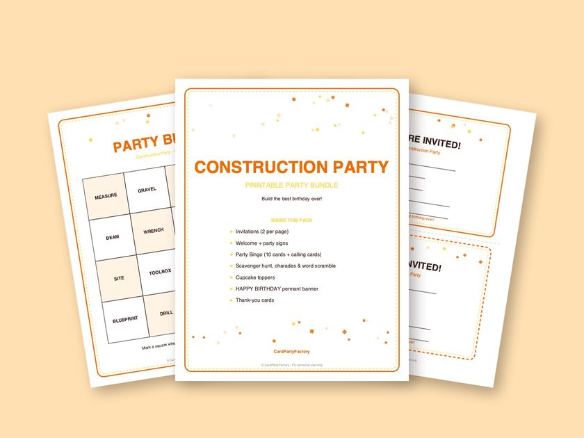 Construction Party printable kit preview