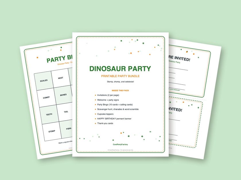 Dinosaur Party printable kit preview
