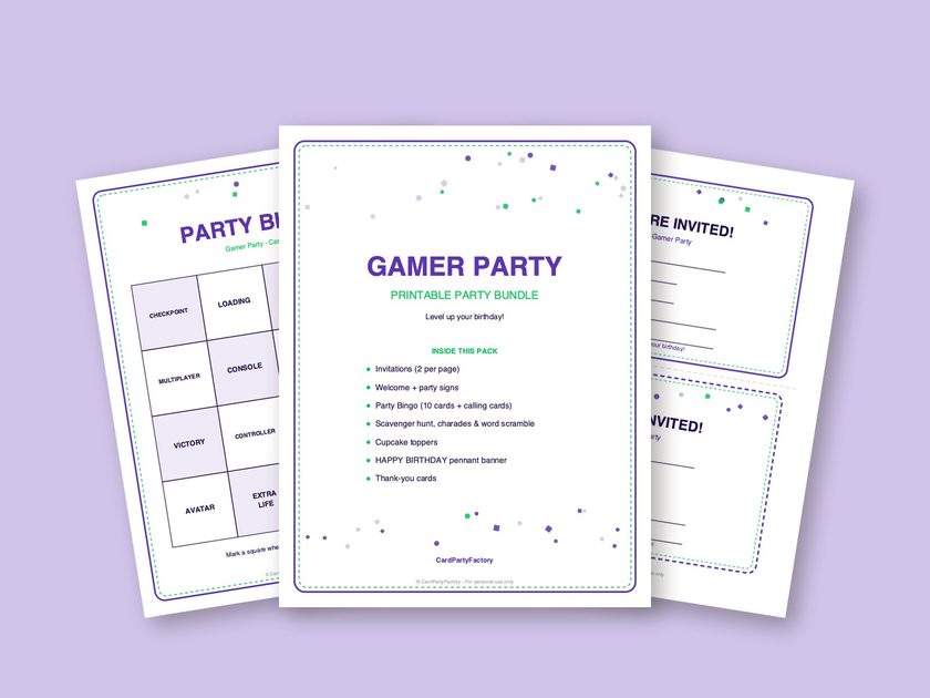Gamer Party printable kit preview