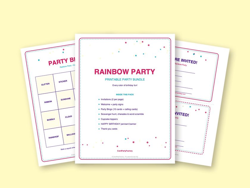 Rainbow Party printable kit preview