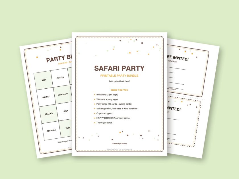 Safari Party printable kit preview