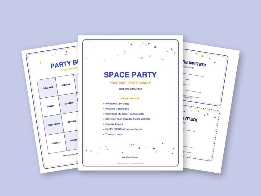 Space Party printable kit preview